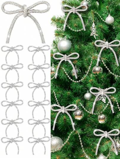 3/1件圣诞蝴蝶结装饰，银色蝴蝶结圣诞树装饰，悬挂式圣诞装饰，独特的圣诞装饰，适合圣诞节、生日派对、周年纪念日和季节性聚会。全年装饰礼品、生日、派对和庆祝活动
