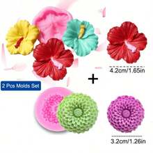 2个迷你五瓣芙蓉花硅胶模具，3D芙蓉花造型香皂香薰蜡烛石膏粘土首饰制作模具，树脂和聚合物粘土工艺品及DIY装饰品