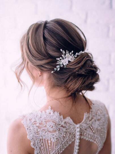 1pc Flower & Pearl Bridal Hairpins Elegant , Combs, Side Comb, Haircomb