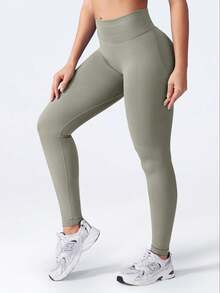 Yefecy Women's High Waist Seamless Sports Leggings, Butt Lifting, Fitness Yoga Pants, Tummy Control, Ruched Skinny Tights - Light Grey - View 5