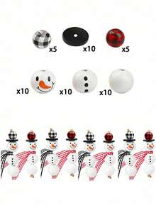 50pcs- Christmas Wooden Beads Winter Snowman Wooden Beads Buffalo Plaid And Colorful Cord Scarf Suitable For Christmas And Winter DIY Crafts Party Craft Decorations - Multicolor - View 8
