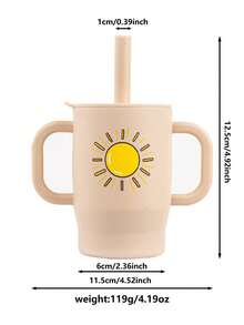160ml/5.41OZ,100% Silicone Baby Training Cup With Creative Prints Training Cup With Handle And Straw, Anti-Leak Soft Siliconeipple, Easy To Clean Children's Water Cup, Suitable For Babies Over 6 Months)