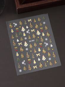 2片圣诞美甲贴纸，3D自粘全息金色圣诞树图案美甲贴花，DIY美甲用品 - 彩色 - 查看 6