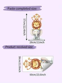 1pc Watercolor Cute Animal Wall Sticker - Elephant & Monkey Design - PVC Self-Adhesive Decal, Applicable For Game Room/Kids Bedroom Decor, Living Room, Door, Kindergarten Decor, Classroom, Home Decor & Gifts - Multicolor - View 15