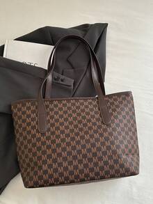 Fashionable Geometric Pattern Foldable Tote Bag, Large Capacity, With Mini Wallet, Suitable For Girls And Women For Shopping, Commuting And Travel, Retro Style Handbag/Backpack