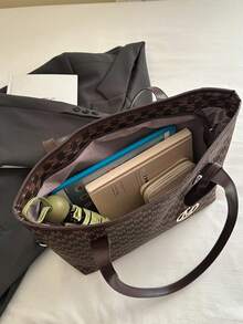 Fashionable Geometric Pattern Foldable Tote Bag, Large Capacity, With Mini Wallet, Suitable For Girls And Women For Shopping, Commuting And Travel, Retro Style Handbag/Backpack