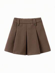Balabala Girls' Autumn/Winter Pleated Mini Skirt, Versatile & Fashionable Teenage Outfit - Brown Tone - View 1