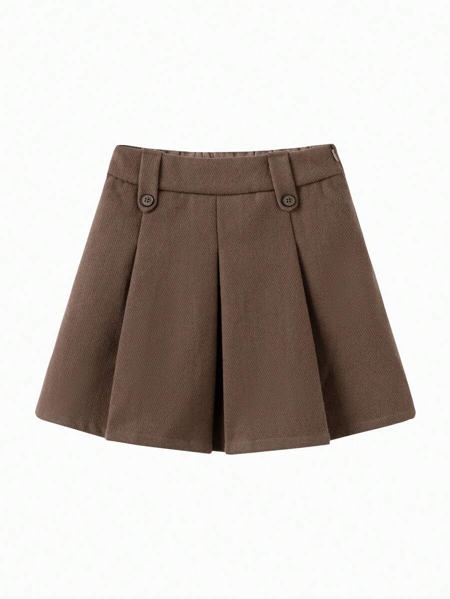 Balabala Girls' Autumn/Winter Pleated Mini Skirt, Versatile & Fashionable Teenage Outfit - Brown Tone - View 1