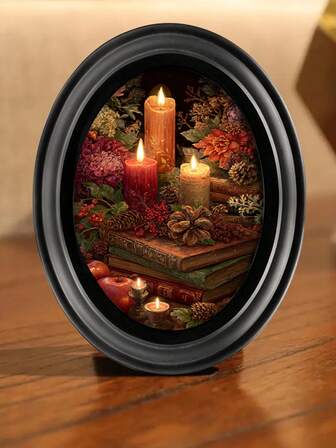 1pc 5x7 Inches Festive Wooden Photo Frame Display Sign, Christmas Style Patterned Oval/Rectangle Shape Tabletop Decor Desktop Ornament Holiday Gift For Christmas Thanksgiving