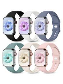 6pcs Soft Silicone Waterproof Sport Watch Bands, Compatible With Apple Watch 41mm, 40mm, 38mm, 45mm, 44mm, 46mm, 42mm, 49mm, Suitable For Apple Watch Ultra, SE, Series 10, 9, 8, 7, 6, 5, 4, 3, 2, 1 - Black/White/Lavender/Cactus/Starlight/Gray Powder - View 12