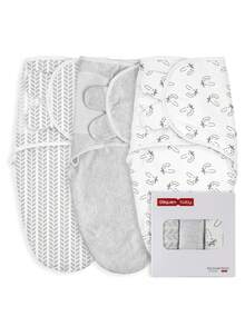 GLLQUEN BABY 3件組有機嬰兒包巾睡袋，適合新生兒 0-3個月，嬰兒包巾毯 - 灰色兔子 - 查看 2