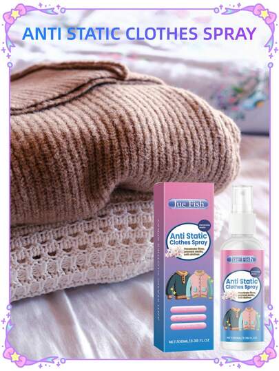 Jue-Fish 100ml Anti-Static Clothing Spray; Anti-Static Spray; Static Protection Spray Quickly Reduces Static Electricity Troubles, Keeps Clothes Comfortable, Widely Applicable For Clothes, Curtains, Bedsheets, Etc. Easy And Uniform Spraying, Time And Effort Saving. Can Be Used As Carnival Gift