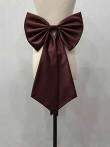 1件裝 玫瑰紅緞面單層後蝴蝶結 39cm+ 長緞帶 55cm 腰部布料裝飾配件 - 彩色 - 查看 17