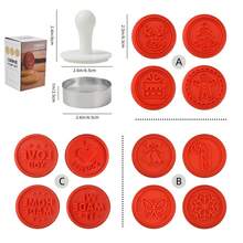 Assorted Round Christmas Cookie 3D Molds And Stamps, Silicone Christmas Baking Stamps, Cartoon Kitchen Birthday Party Supplies, Holiday Baking Tools, Reusable Lightweight Stamps, Multifunctional Baking Accessories