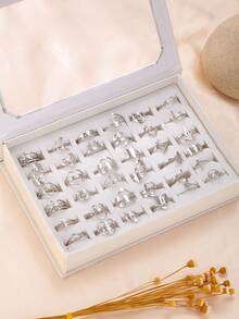 3/6/12/18/24/36pcs Fashionable & Cute Butterfly, Heart, Crown, Star, Diamond Multi-Element Ring Set, Suitable For Teenage Girls For Daily Wear Or Gift (Random Styles & Sizes, No Gift Box)