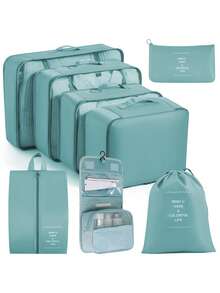 8件套收纳袋套装 - 轻便旅行行李整理袋，带鞋袋，适用于背包/行李箱衣物收纳，大学宿舍及度假必备 - 彩色 - 查看 10