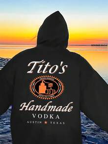 Unisex Adult Large Tito's Handcrafted Vodka Austin Texas Hoodie - Soft Polyester Casual Knitted Pullover With Hood, Letter Print, Comfortable Pockets, Suitable For All Seasons, Machine Washable, Halloween, Christmas Gifts - Black - View 1