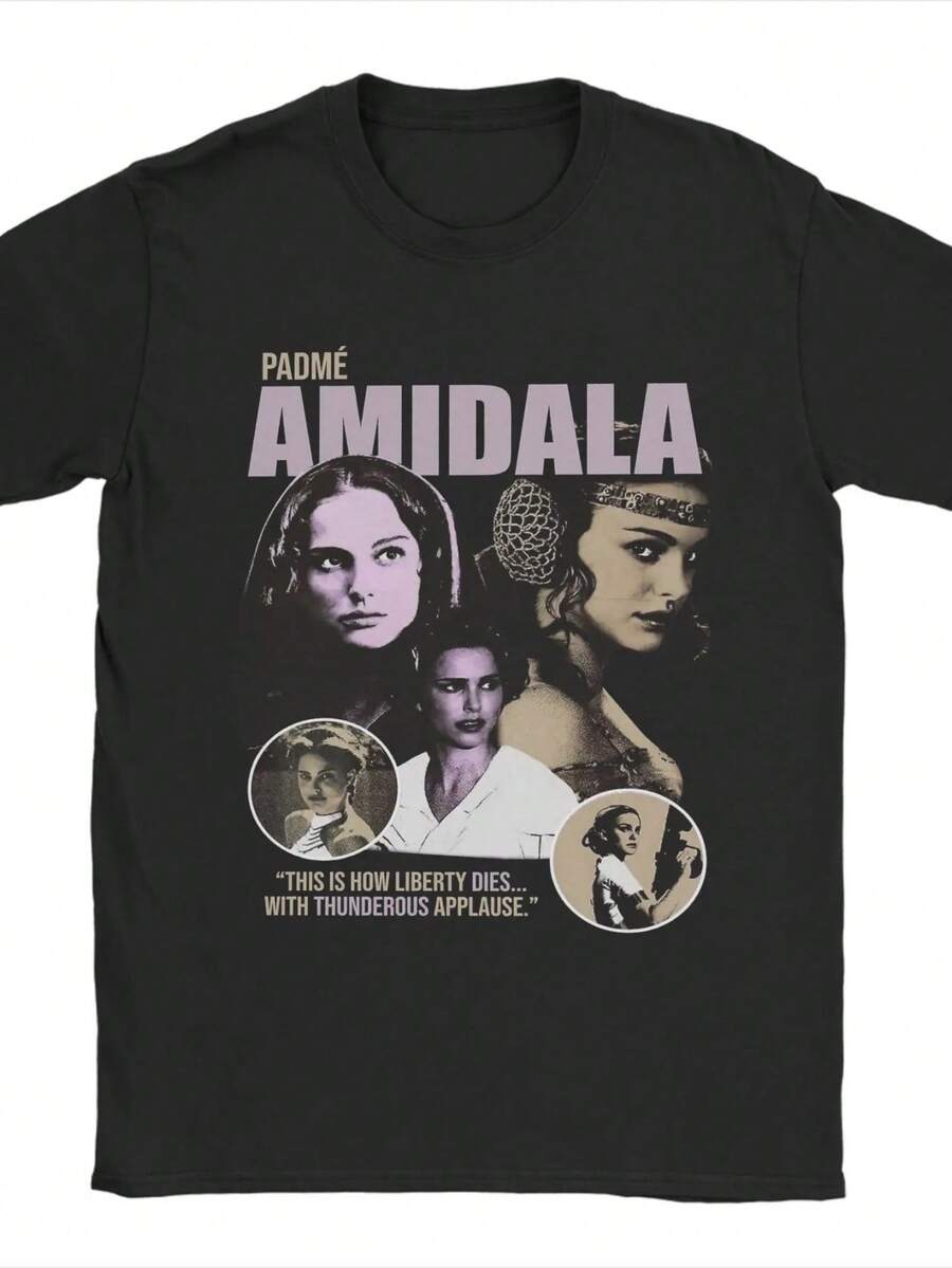Padme Amidala T-Shirts Men Novelty Pure Cotton Tees O Neck Short Sleeve T Shirts Printed Tops. - 黑色2 - 查看 1