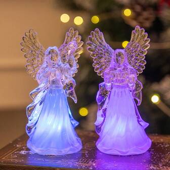 1 Acrylic Crystal-Look Angel Night Light Acrylic Glowing Angel Decorative Ornament Rainbow-Light Crystal-Look Angel Lamp Party Decorations Christmas Table Decorations Christmas Home Decor Christmas Tree Ornaments Holiday Lighting Seasonal Decorations