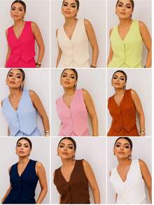 Plain Tailored Vest - The Sophisticated Choice For Work And Everyday Wear. - 白色 - 查看 2