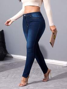 Women's Fall Winter  Slim Fit Pants Long Skinny Denim Jeans With Pockets And Zipper For Everyday Casual Style - Dark Wash - View 5