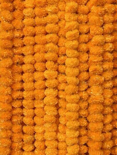 2/1pc 4.92 Ft Long Strands Artificial Marigold Flowers Garland Orange Marigold Artificial Flower For Diwali Decor, Traditional Decor, Marigold Garland For Decoration, Diwali Decorations For Home, Christmas Decor, Halloween Decor Home Decor Room Decor