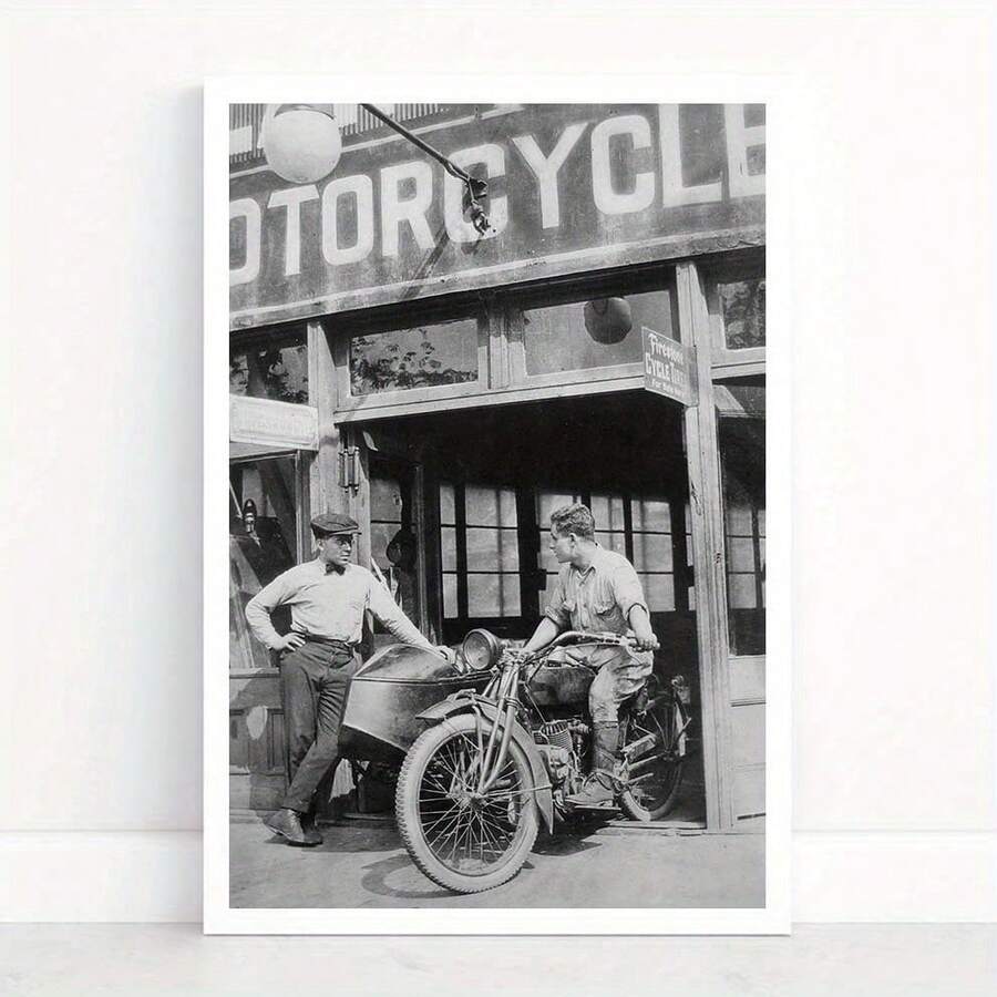 Vintage Motorrad Leinwanddruck - Schwarz-Weiß Wandkunst, perfektes Geschenk für Motorradfahrer, hochauflösender ungerahmter Poster für Wohndekoration - A - Übersicht 1