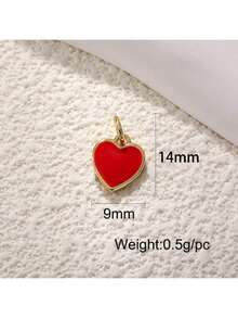 Conjunto de colgante de forma de corazón esmaltado en rojo con 2 agujeros para hacer joyas DIY, tono dorado de cobre en tamaño mini/mediano/grande, regalo para parejas, adorno navideño