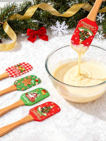 1pc Christmas Silicone Scraper - Holiday Kitchen Tool, With Handle, Suitable For Baking And Cooking, Food , Perfect For Cake Decoration And Mixing, Spatula, Kitchen Gadget/Accessory, Best Choice For Christmas Christmas Christmas Decorations Christmas Pajamas Christmas Gifts Christmas Decor
