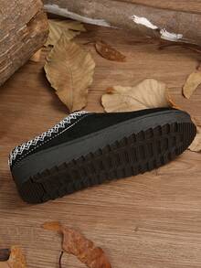 女士毛茸茸厚底拖鞋，秋冬新款仿保暖内衬一脚蹬坡跟蓬松雪地靴 - 黑色 - 查看 6