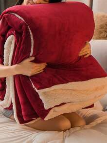 1 pièce Couverture en laine d'agneau douce, légère et confortable en peluche bordeaux. Couverture matelassée de luxe avec fermeture éclair, convient pour la chambre à coucher, la chambre d'amis, le canapé, lavable en machine - Rouge foncé - Voir 5