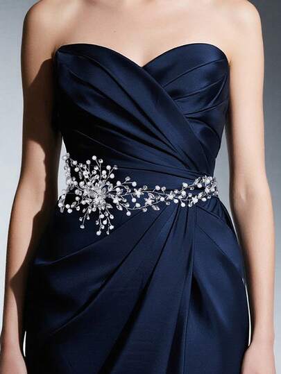 1pc Elegant Women's Belt, Faux Pearl & Rhinestone Embellished Bridal Belt, Waist Sash, Luxury Western Style Wedding Accessory, Suitable For Banquet, Ball, Daily Outfit Decoration, Wedding Dress Waist Decor