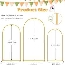 Soporte de arco de fondo para boda de 7,2 pies (aproximadamente 7,2 metros), 6,6 pies (aproximadamente 6,6 metros), 6 pies (aproximadamente 1,5 metros) de arco de metal dorado, adecuado para decoración de bodas, fiestas de bebés y cumpleaños