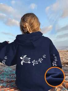 Áo nỉ giữ nhiệt in hình dành cho bé gái tuổi teen, ấm áp và thoải mái cho mùa thu/đông. - Màu xanh hải quân - Xem 7