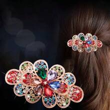 1 pieza Clip de pelo con decoración de cristal elegante estilo coreano, accesorio de pelo con pinza de primavera con estampado de flores elegante de aleación de zinc, adecuado para trabajo, viajes, fiestas, compras, citas, salidas, accesorio esencial, pinzas de garra