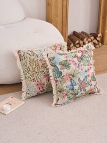 1 pieza Funda de cojín decorativa con estampado floral jacquard rosa, estilo vintage de granja, para decorar la sala de estar, el sofá, el dormitorio, el jardín, el exterior, el automóvil, adecuada para la decoración de otoño e invierno, la mesa de comedor, las fiestas y días festivos