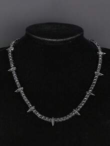 1 Máy Tính Hip Hop Nhiều Màu Sắc Kim Cương Giả Vàng Và Bạc Vòng Đeo Cổ Cho Nam Punk Cái Gai Bóng Dây Chuyền Trang Sức Dành Cho Nữ thời Trang Dạ Quang Vòng Cổ Bé Gái - Bạc - Xem 5