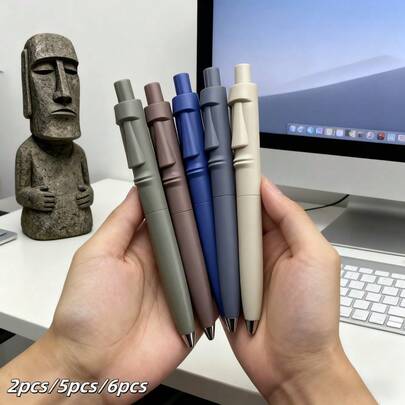 5 支复活节岛摩艾雕像可伸缩中性笔，重心低，迷你口袋笔，带大容量墨水笔芯，黑色墨水，适合学校、派对、办公室、返校季
