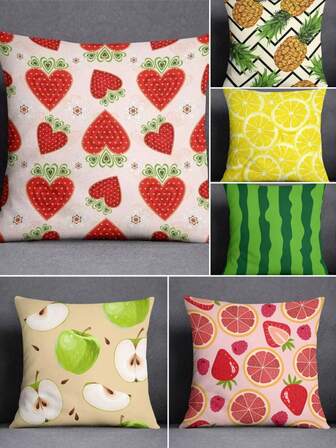 1pc Fruit Strawberry Watermelon Print Decorative Pillowcase Car Sofa Square Cushion Pillowcase (Pillow Core Not Included)