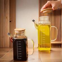 1个方形玻璃油瓶，大容量酱油醋厨房调味瓶带盖防漏密封油分配器 - 無色 - 查看 7