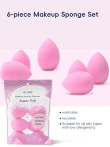 Set di spugne per trucco, rosa - Set da 6 pezzi, senza lattice, immerse nell'acqua per diventare super morbide e non assorbono la polvere, adatte per polvere, crema e liquidi, strumento professionale per il trucco del viso, economico, riempimento calze, trucco, strumenti per il trucco, roba economica, regali, regali per donne, regali di Natale