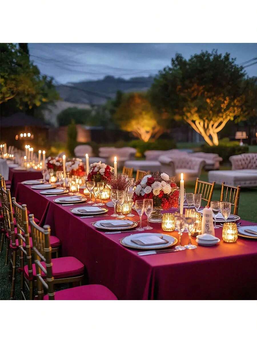 7pcs Burgundy Satin Tablecloth 58*71 Inch, Soft Tablecloth For Birthday Party, Wedding, Banquet, Gathering, Meeting, Celebration, Ceremony Decoration