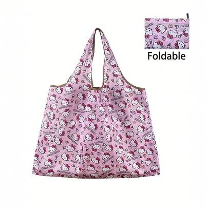 Sanrio Große Kapazität Shopper Tasche, Oxford Stoff, faltbar große Kapazität tragbare Aufbewahrungstasche, süßer Hello Kitty Cartoon Stil, geeignet für tägliche Ausflüge, Einkaufen, Reisen und weitere Anlässe