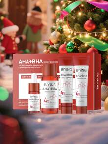 (Regalo de Navidad, Halloween, Acción de Gracias) Estuche de regalo de cuidado de la piel Mooyam AHA + BHA Juego de 4 piezas: Limpiador, Esencia, Crema Esencia, Tónico, Hidratante y Iluminador, Nutritivo y Humectante. Estuche de regalo de cumpleaños, estuche de cuidado de la piel para viajes