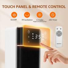 Aigostar Energy Efficient PTC Ceramic Heater: 2000W Fast Heating, 70° Oscillating, 4 Modes, Remote & 24H Timer, Tip-Over/Overheat Protection, Lightweight Portable Space Heater - Ver 2