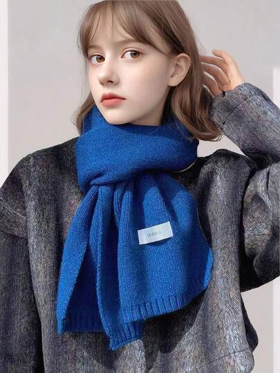 1 Piece Of Women's Korean-Style Soft Knitted Scarf, Solid Color Reversible Faux Cashmere, Thick And Warm Shawl Scarf, Suitable For Women, Students, And Couples, Outdoor Cold Protection, Campus Dating Party Decoration, Autumn And Winter Warm Scarf Pair With A Hat,Winter Clothing(Random Tag)