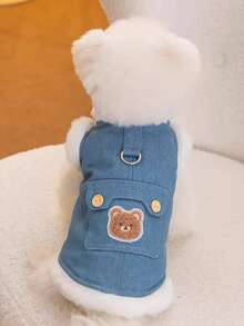 1 pieza Ropa de mascota cálida con estampado de oso de unicolor, chaqueta de perro/gato con correa, ropa de mascota pequeña