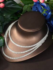 1 Set de Joyería Romántica, Cadena Geométrica Multicapa con Cubic Zirconia, Adecuado para Uso en Fiestas de Mujeres