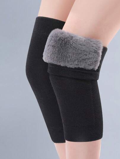 1 Pair Outdoor Winter Rabbit Fur Knee Warmers, Thermal Knee Pads For Cold Legs, Thermal Lined Sports Knee Protectors