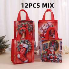 12/24pcs Christmas Party Favor Bags, Non-Woven Fabric Gift Bags, Suitable For Christmas Party Gifts, Birthday Party Decorations, Winter Party Favors